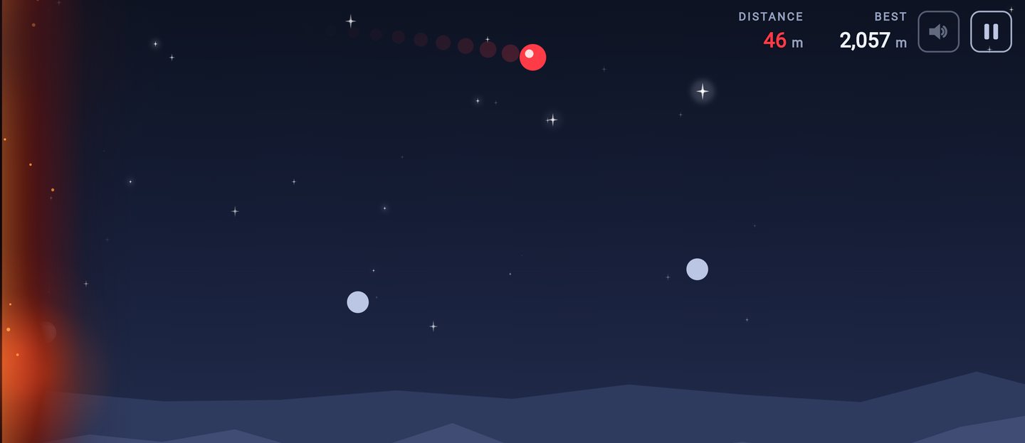 Mid-flight between pegs at night, trailing an arc of afterimages